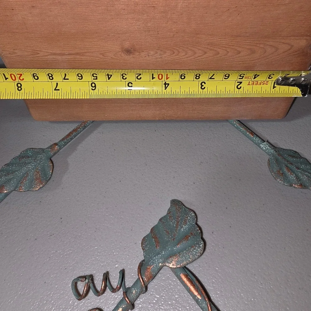 Vintage Heart Leaf Wall Shelf Verdigris Metal Copper Patina Wood Rustic Decor